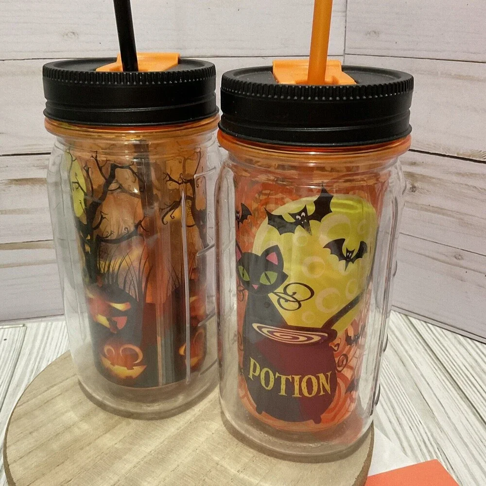 2013 Cool Gear Halloween Double Wall Insulated Mason Jar Tumblers Lot Of 2
